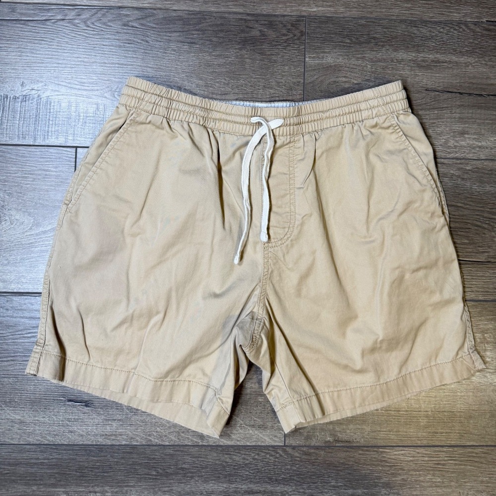 J.Crew Mens Dock Shorts Beige Tan Elastic Waist Stretch Chino AW990 Size Medium